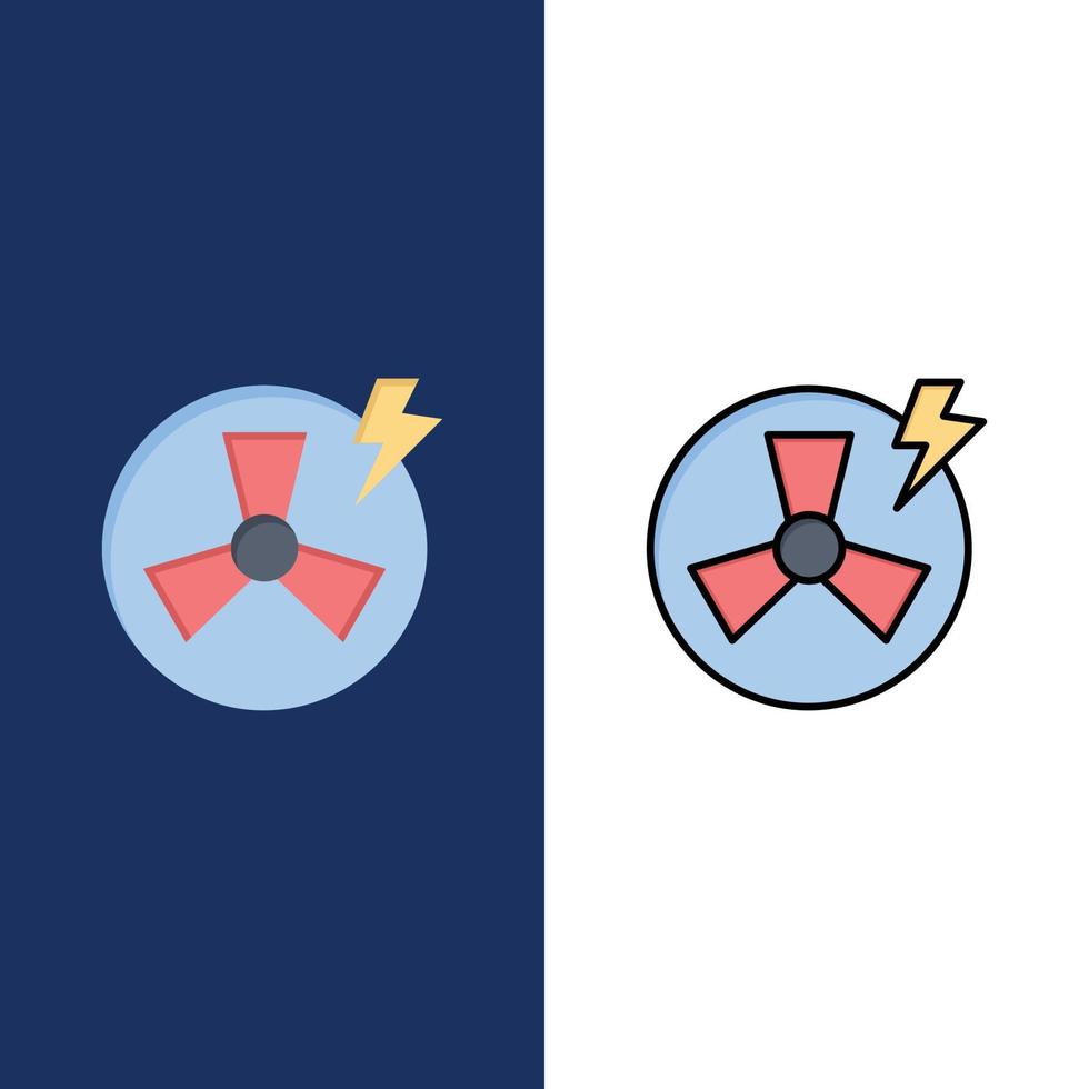 Fan Power Energy Factory  Icons Flat and Line Filled Icon Set Vector Blue Background
