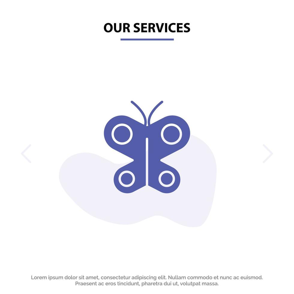 Our Services Butterfly Fly Insect Spring Solid Glyph Icon Web card Template vector