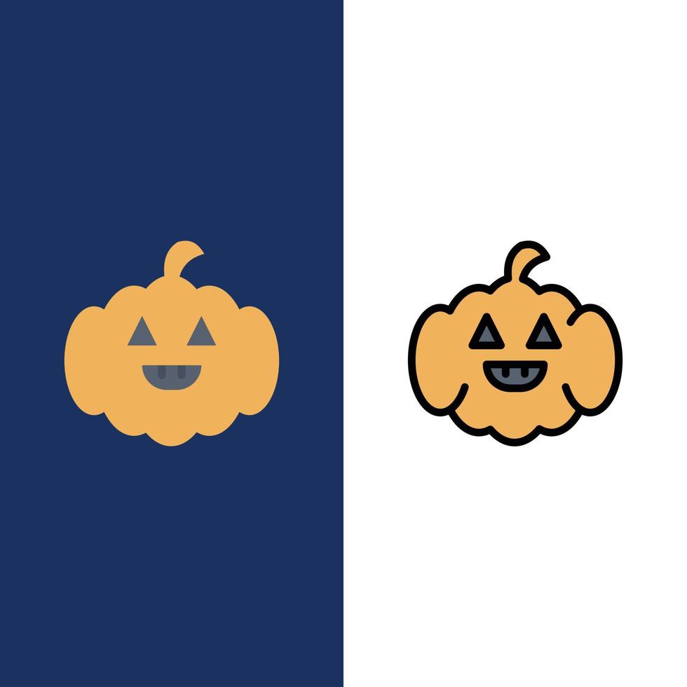 calabaza americana usa iconos planos y llenos de línea conjunto de iconos vector fondo azul