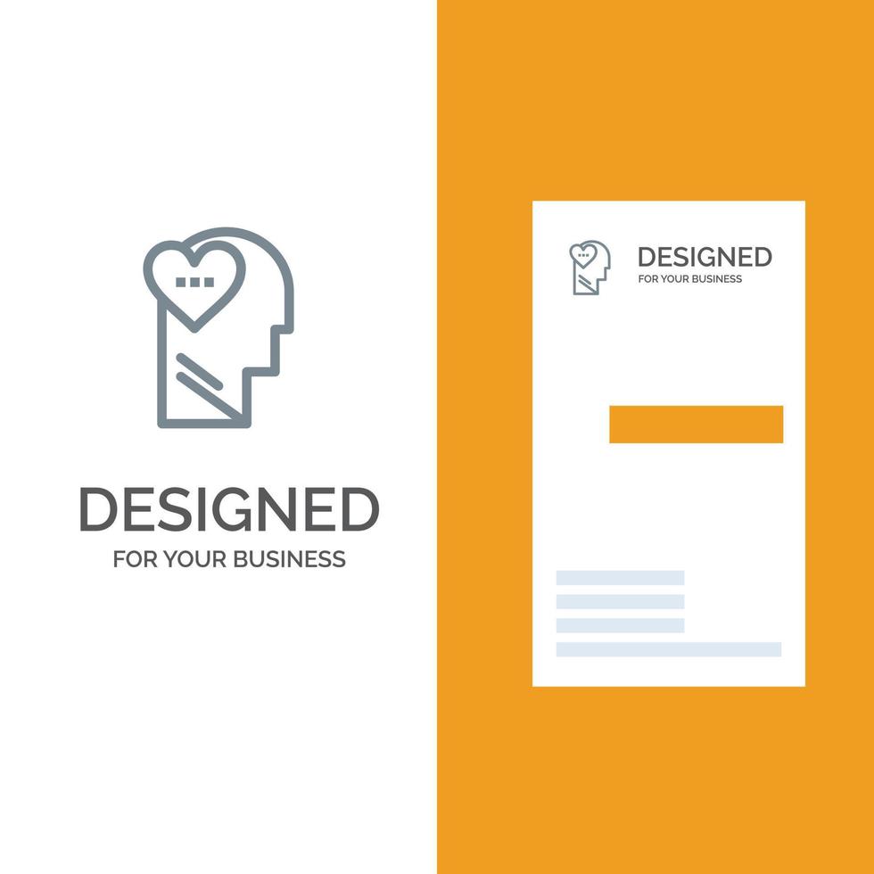 Feelings Love Mind Head Grey Logo Design and Business Card Template vector