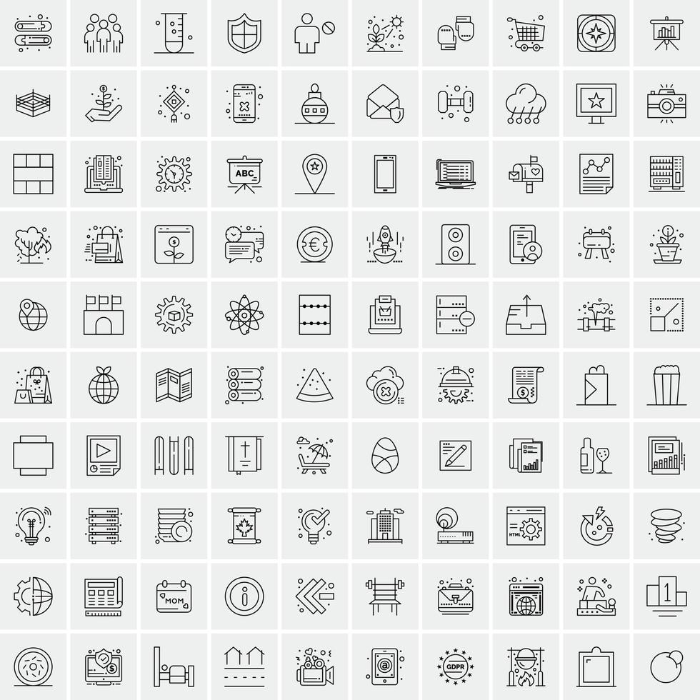 paquete de 100 iconos de líneas universales para móviles y web vector