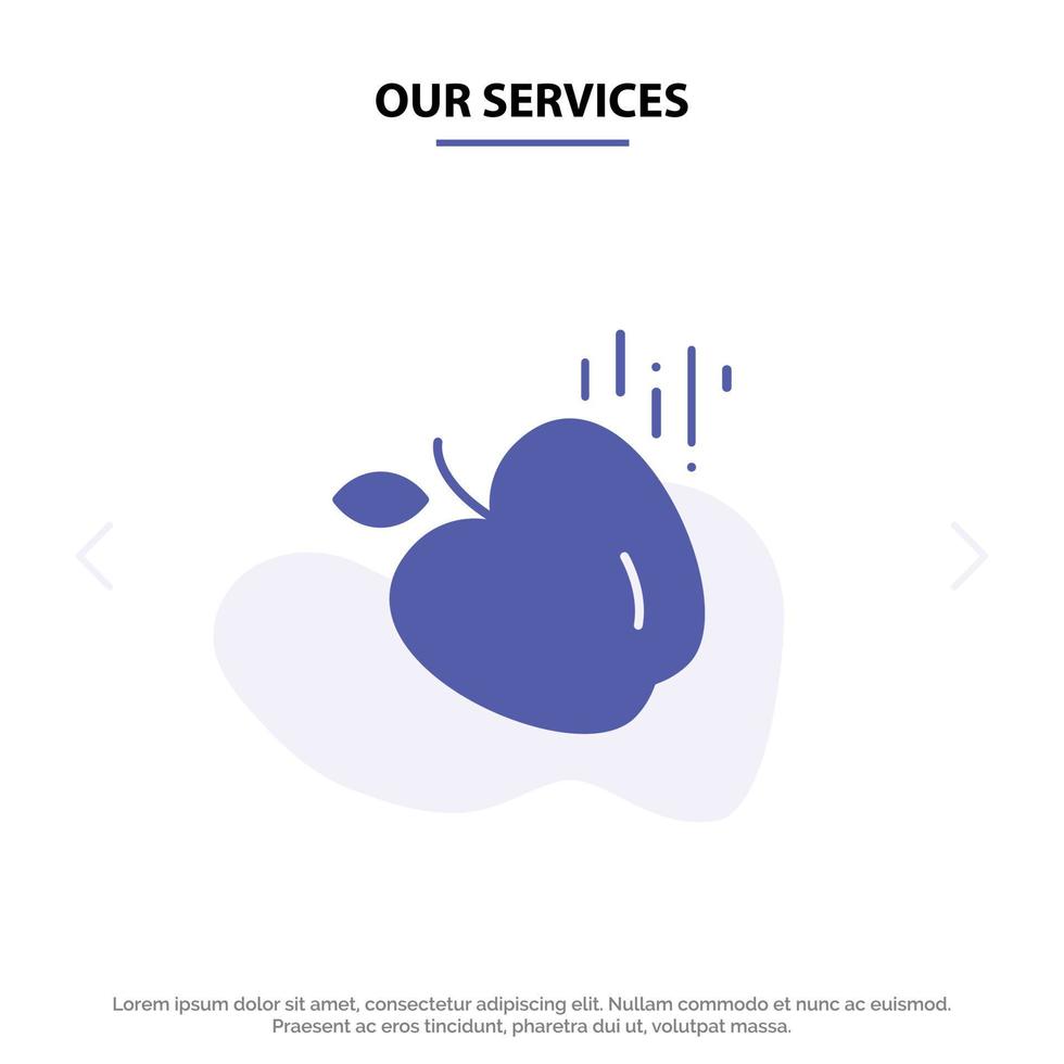 Our Services Apple Food Science Solid Glyph Icon Web card Template vector