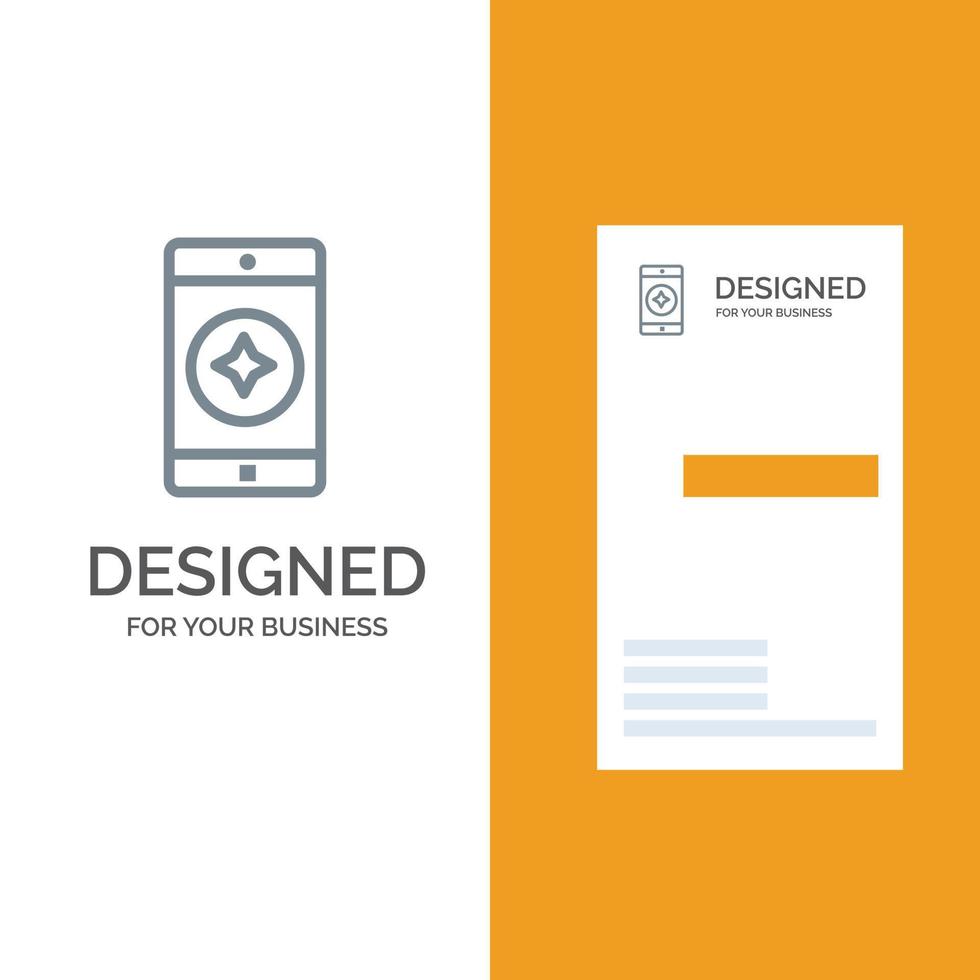 aplicación móvil móvil favorita diseño de logotipo gris y plantilla de tarjeta de visita vector