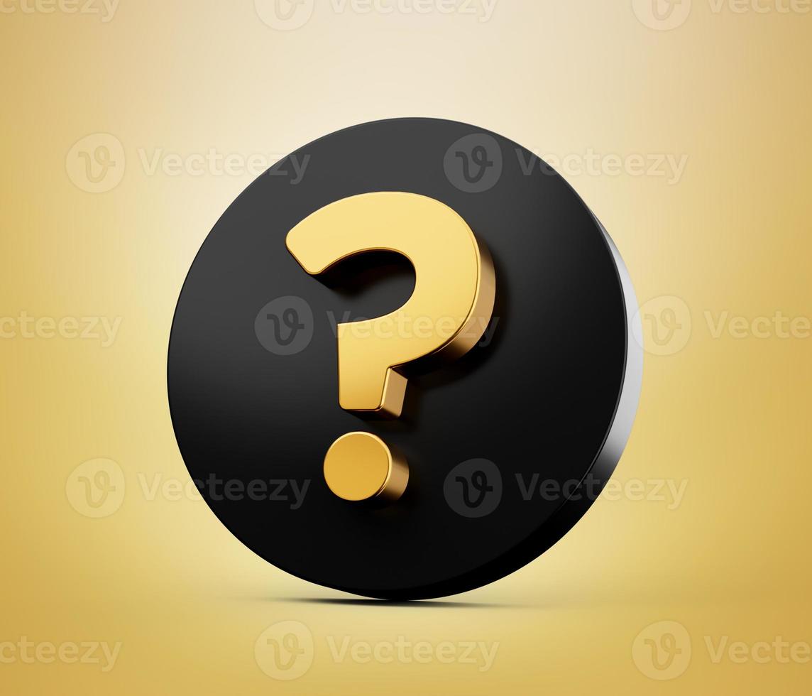 Gold question mark bubble icon sign 3d illustration photo