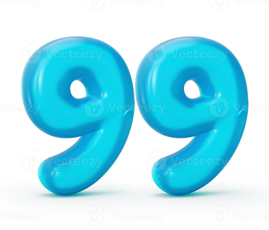 Blue jelly digit 99 Ninety nine isolated on white background Jelly colorful alphabets numbers for kids 3d illustration photo