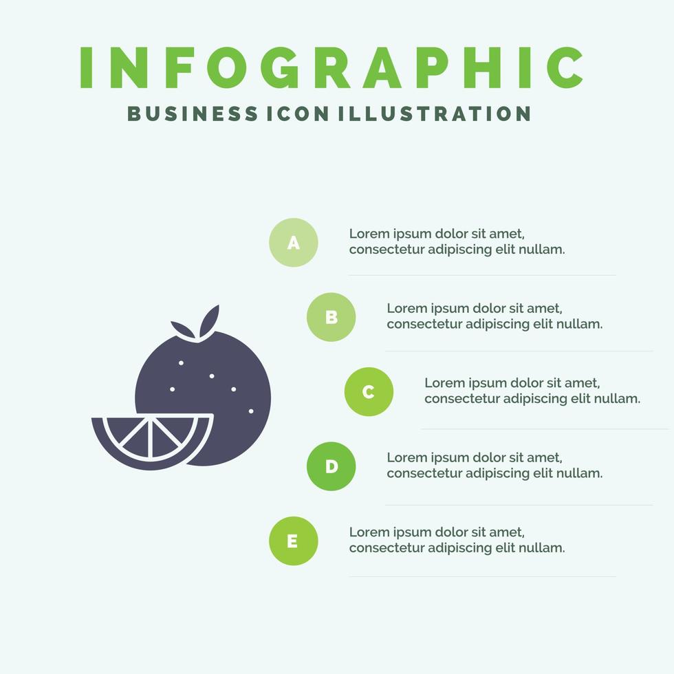 naranja comida fruta madrigal sólido icono infografía 5 pasos presentación fondo vector