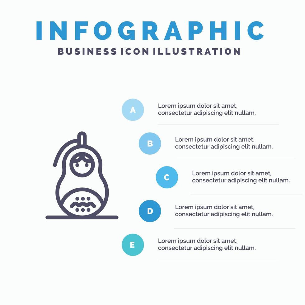 fraude granada matrioshka paz rusia línea icono con 5 pasos presentación infografía antecedentes vector