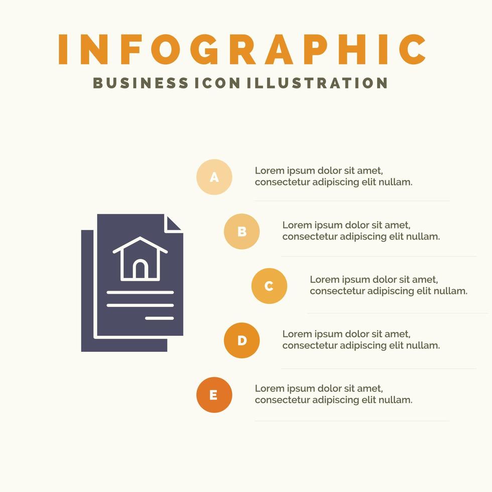 File Document House Solid Icon Infographics 5 Steps Presentation Background vector