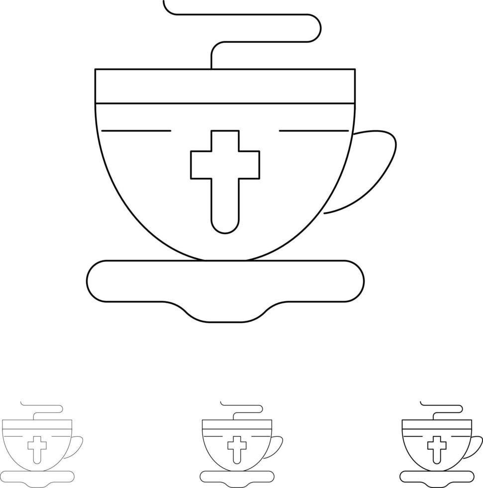 conjunto de iconos de línea negra en negrita y delgada taza de té pascua caliente vector