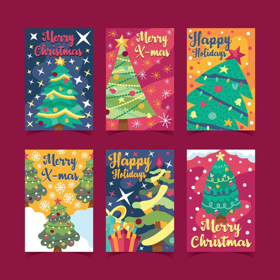 Christmas Tree Greeting Cards Template vector