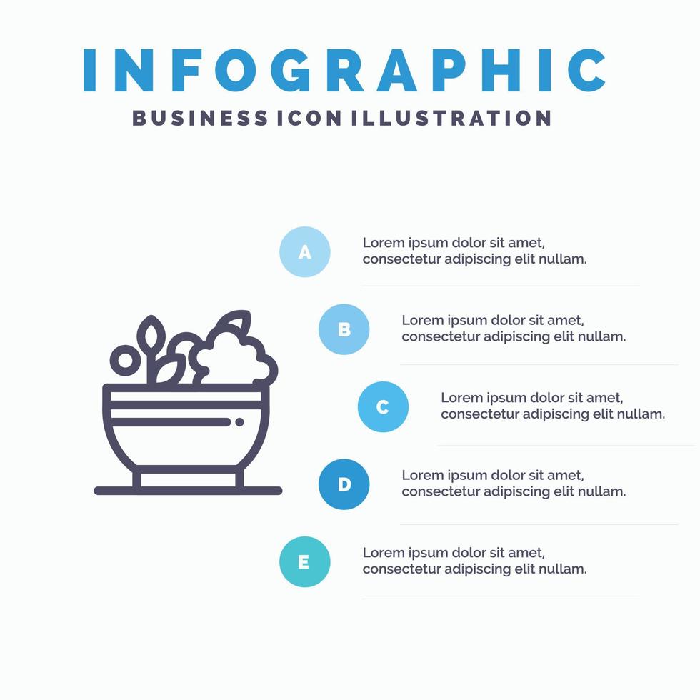 plantilla de infografía azul de tazón natural de medicina herbaria plantilla de icono de línea de vector de 5 pasos