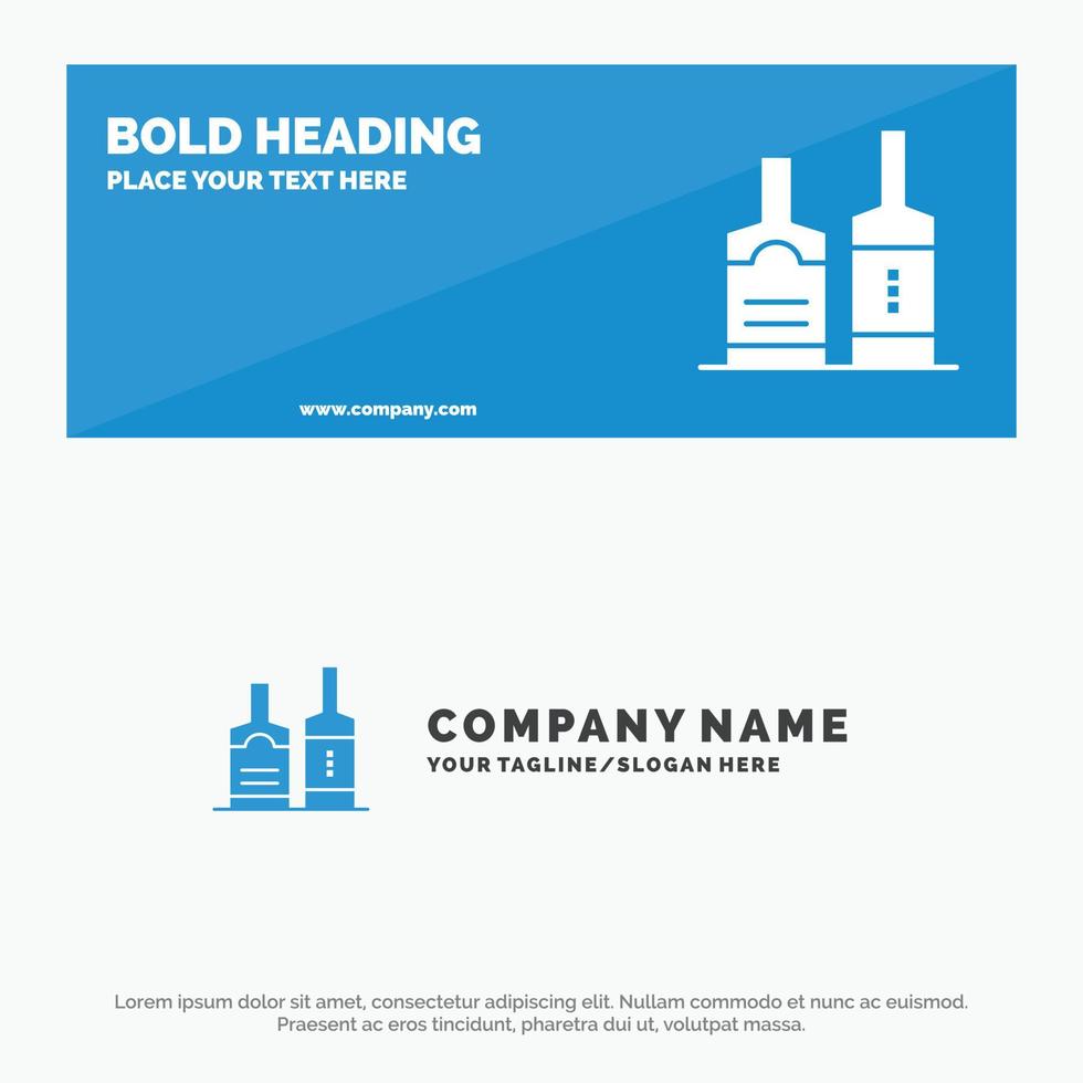 alcohol bebida botella botellas icono sólido sitio web banner y plantilla de logotipo de empresa vector