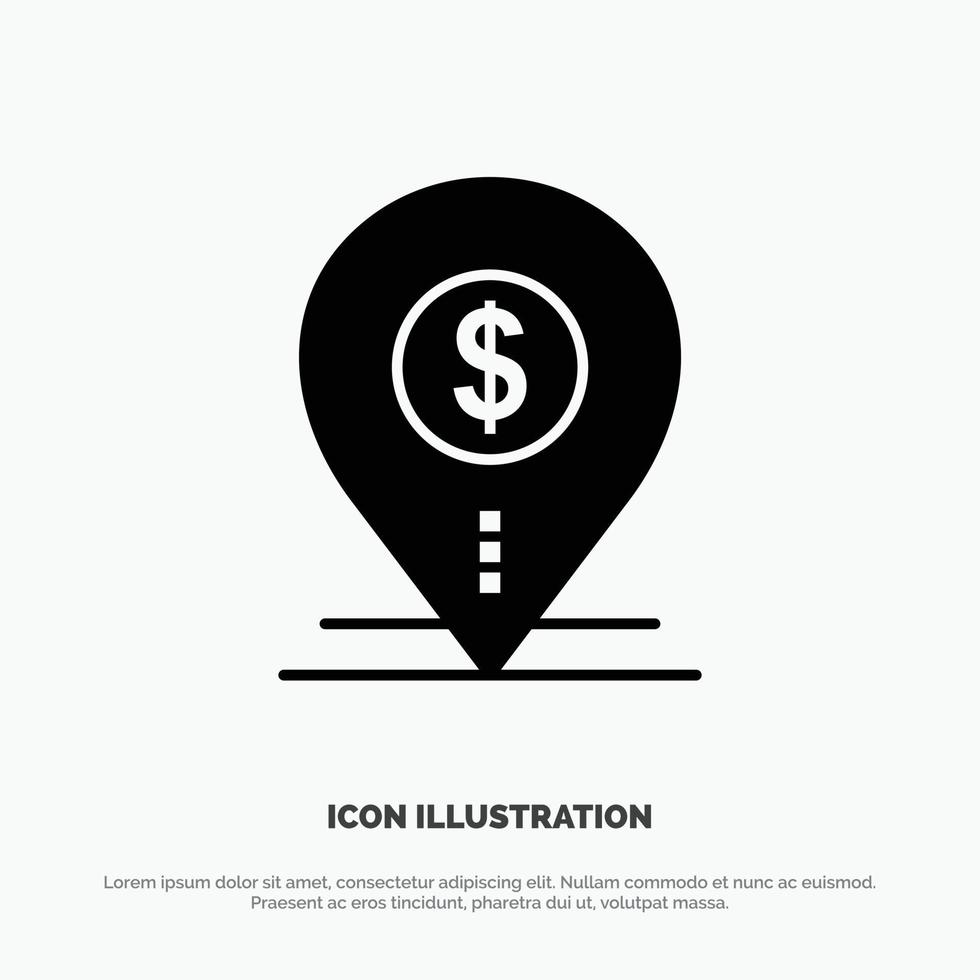Dollar Pin Map Location Bank Business solid Glyph Icon vector