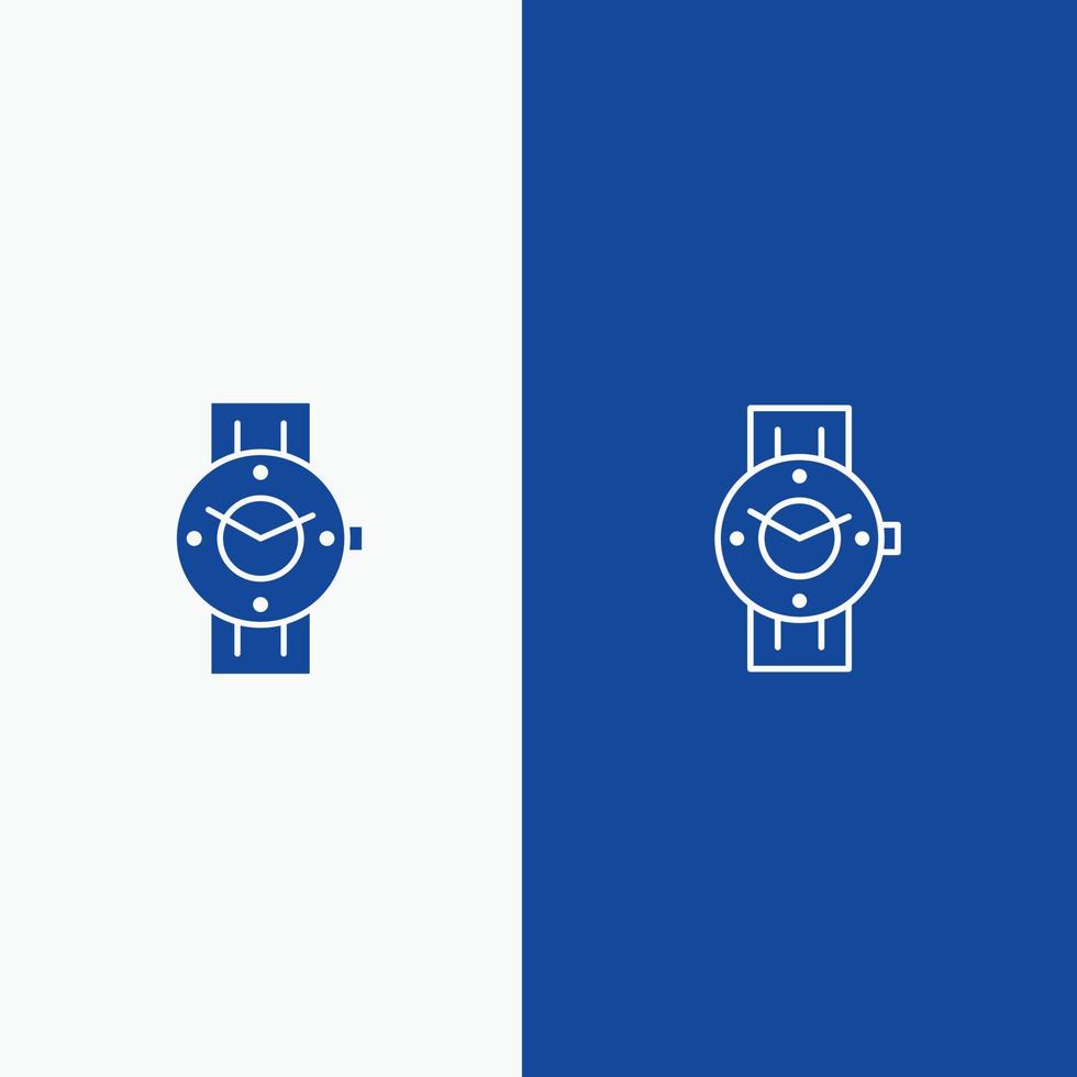 reloj reloj inteligente hora teléfono android línea y glifo icono sólido línea de banner azul y glifo icono sólido vector