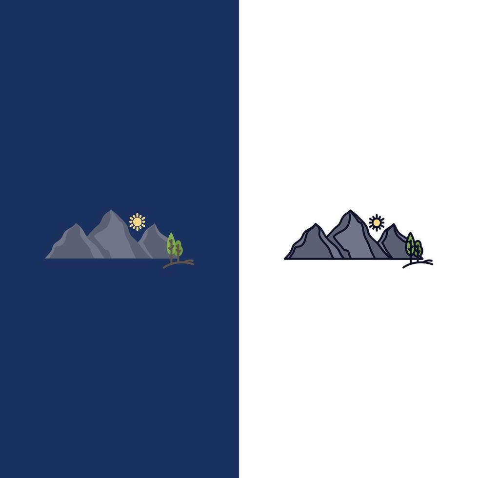 hill landscape nature mountain scene Flat Color Icon Vector