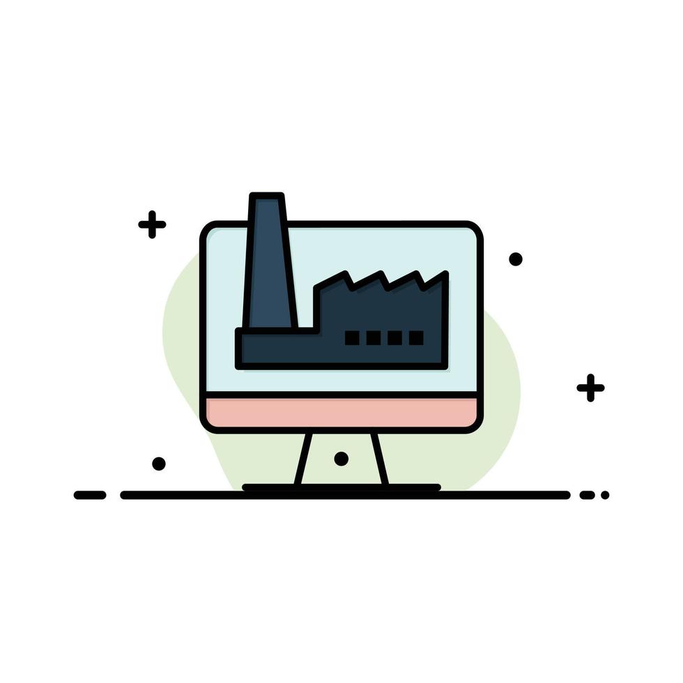 Computer Building Monitor Factory Business Logo Template Flat Color vector