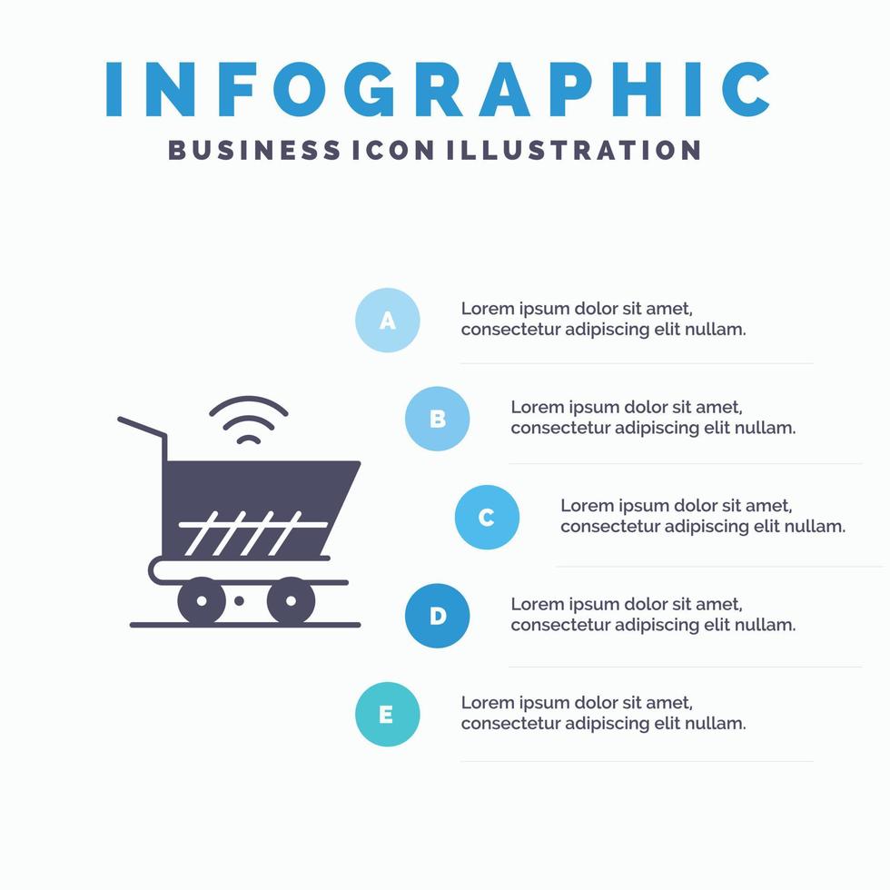 Trolley Cart Wifi Shopping Solid Icon Infographics 5 Steps Presentation Background vector