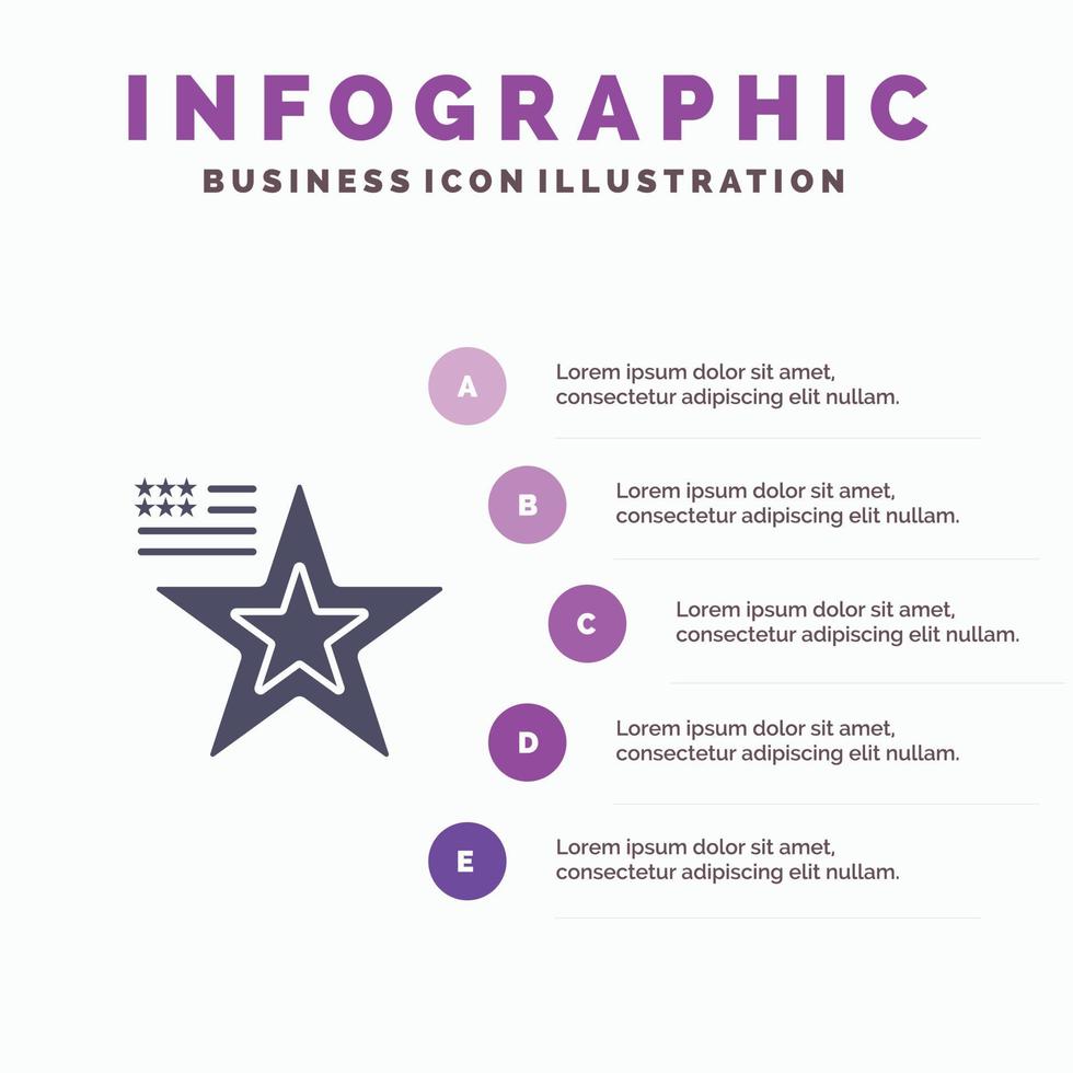 estrella bandera americana estados unidos icono sólido infografía 5 pasos presentación fondo vector
