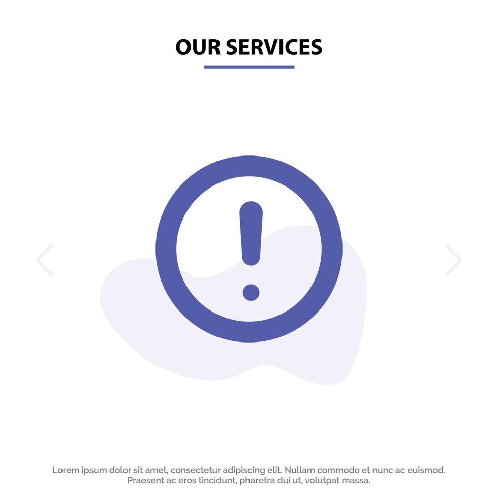 Our Services About Info Note Question Support Solid Glyph Icon Web card Template vector