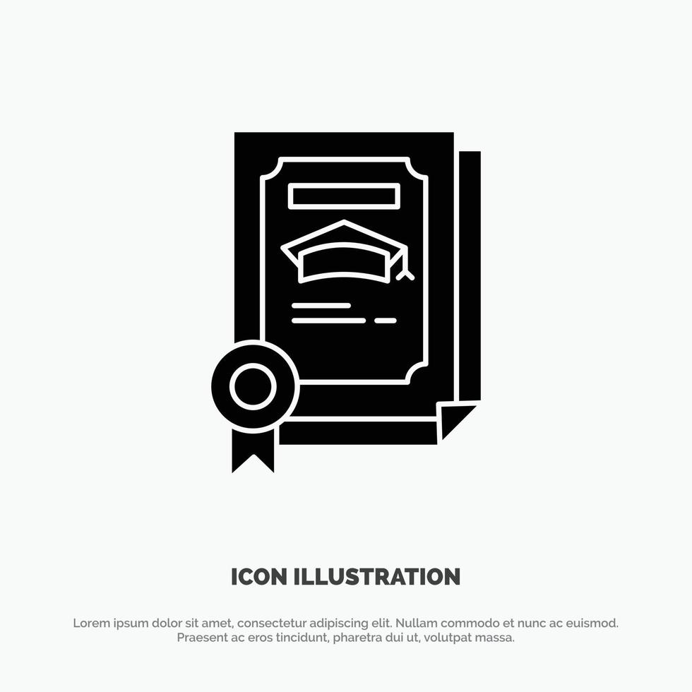 Degree Achievement Certificate Graduate solid Glyph Icon vector