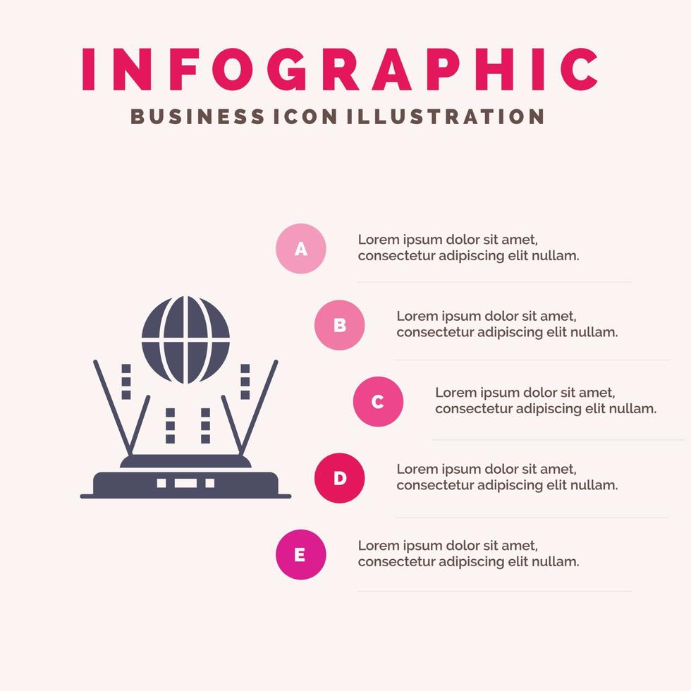 Internet Globe Router Connect Solid Icon Infographics 5 Steps Presentation Background vector