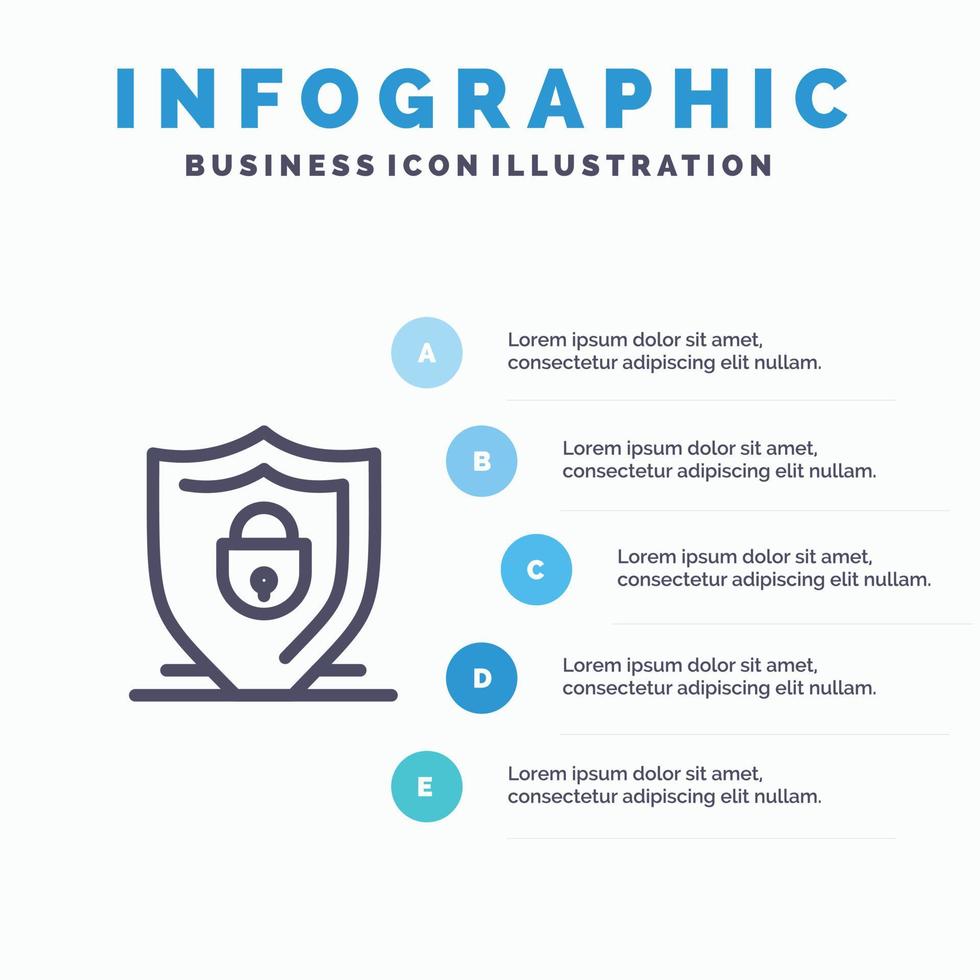 icono de línea de seguridad de bloqueo de escudo de internet con fondo de infografía de presentación de 5 pasos vector