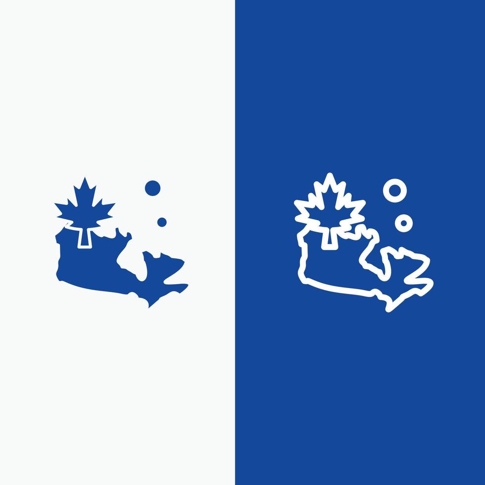 mapa canadá línea de hoja y glifo icono sólido bandera azul línea y glifo icono sólido bandera azul vector