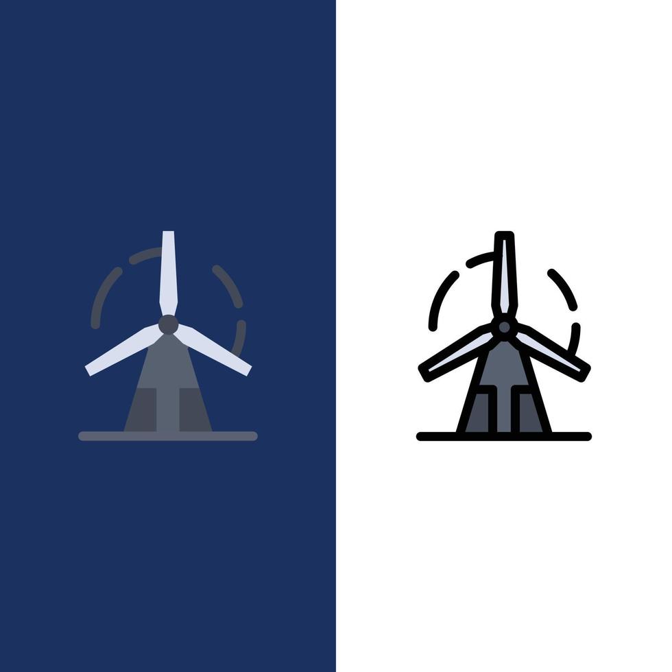 Clean Energy Green Power Windmill  Icons Flat and Line Filled Icon Set Vector Blue Background