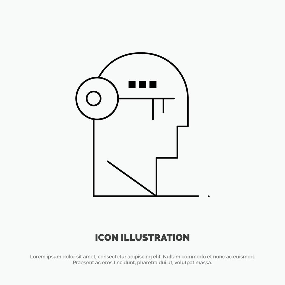 Brain Key Lock Mind Unlock Line Icon Vector