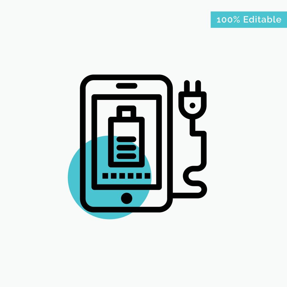 Mobile Charge Full Plug turquoise highlight circle point Vector icon