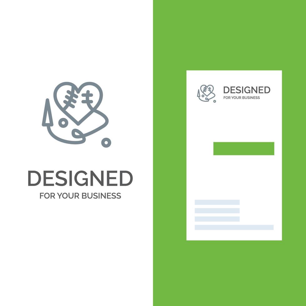 Sewing Heart Broken Heart Heart  Grey Logo Design and Business Card Template vector