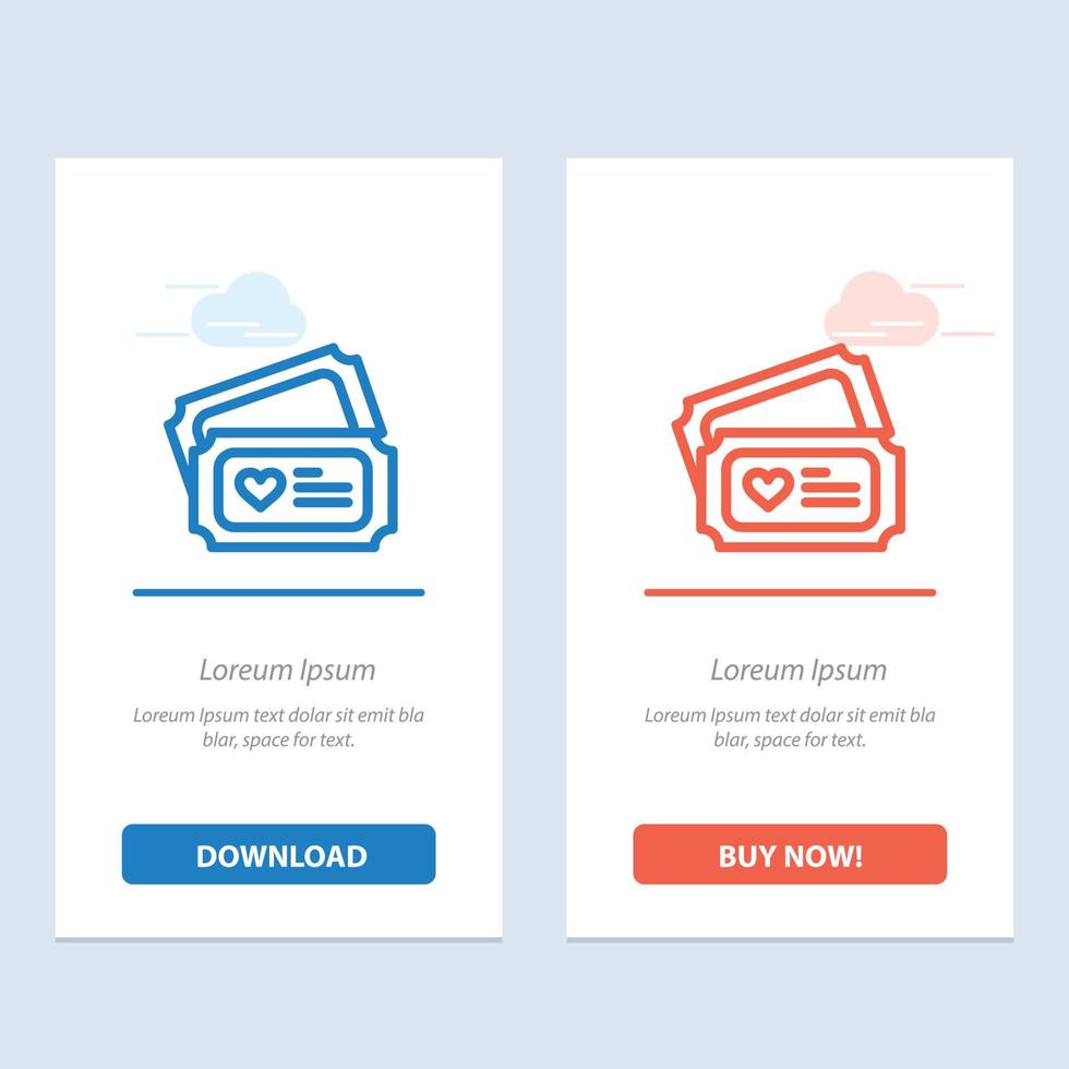 Ticket Love Heart Wedding  Blue and Red Download and Buy Now web Widget Card Template vector