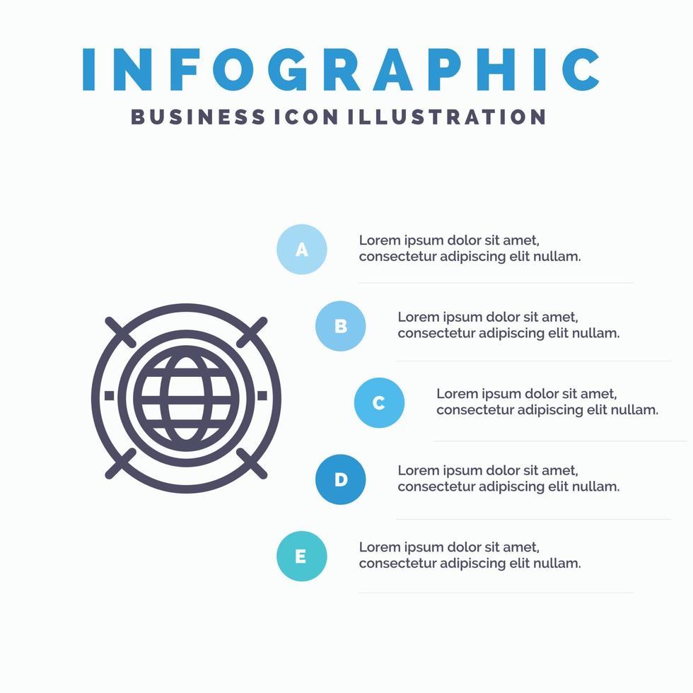 Internet Web World Computing Blue Infographics Template 5 Steps Vector Line Icon template