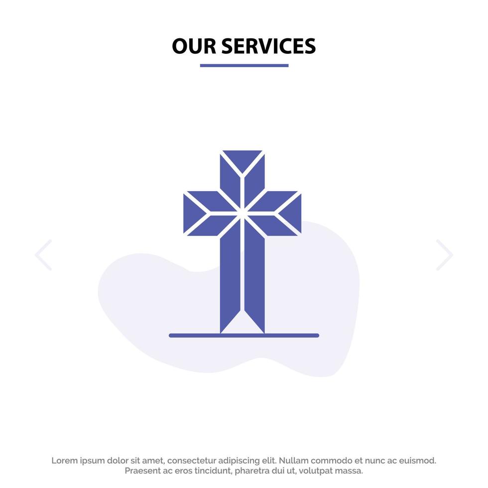 Our Services Celebration Christian Cross Easter Solid Glyph Icon Web card Template vector