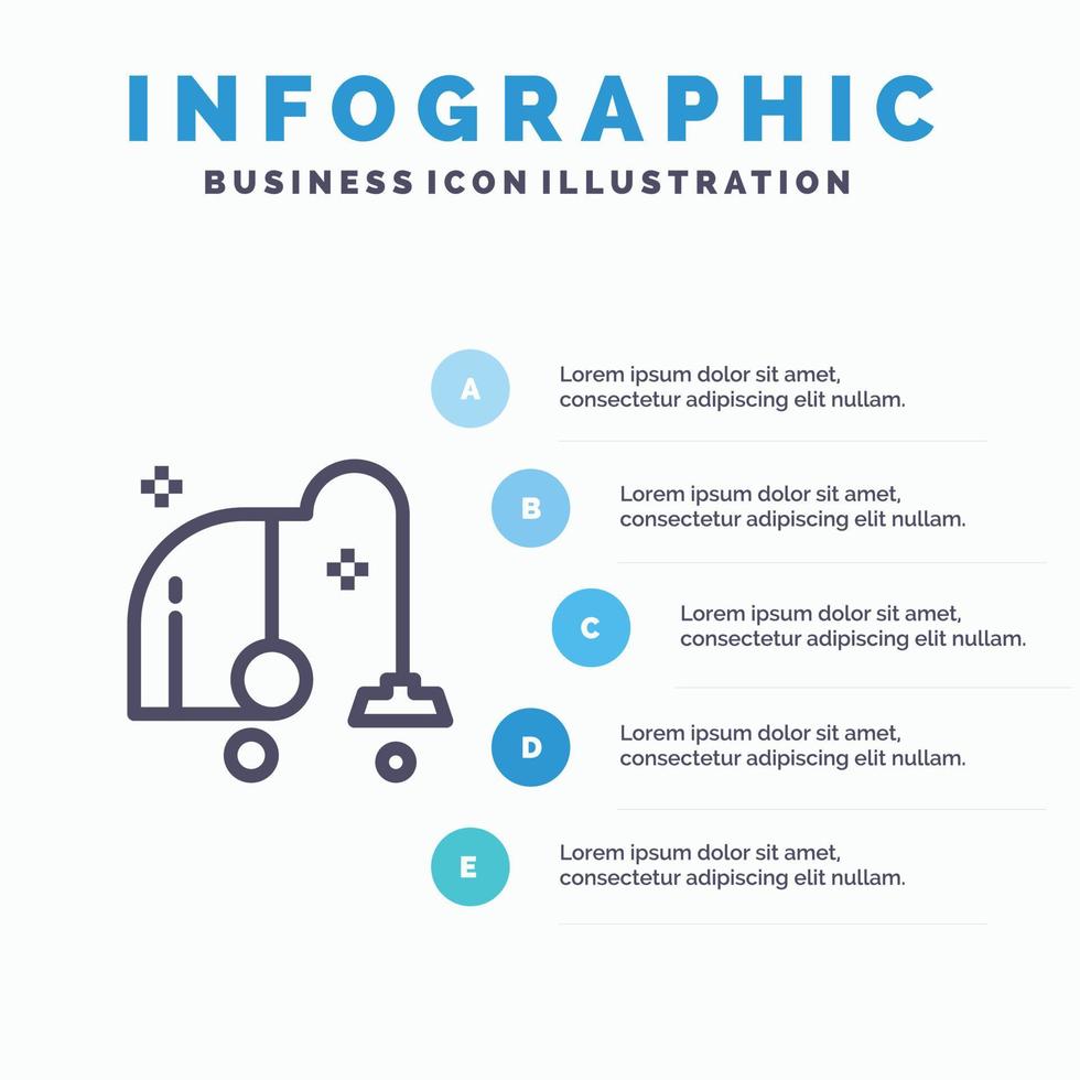 icono de línea de vacío de equipo eléctrico de limpieza con fondo de infografía de presentación de 5 pasos vector