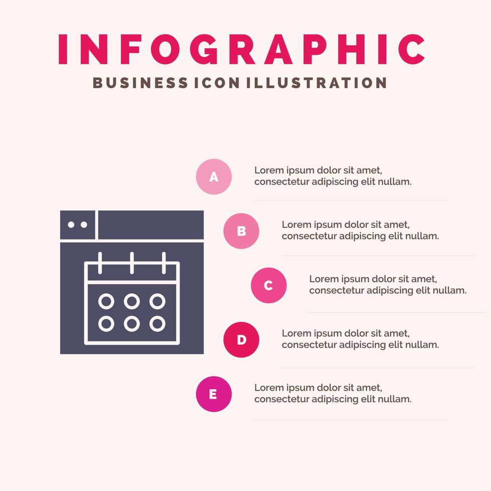 diseño web calendario fecha sólido icono infografía 5 pasos presentación antecedentes vector