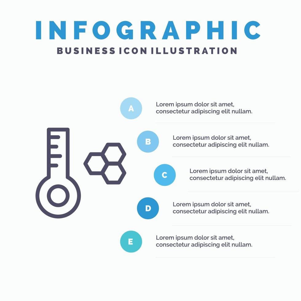 temperatura temperatura medidor termómetro línea icono con 5 pasos presentación infografía fondo vector