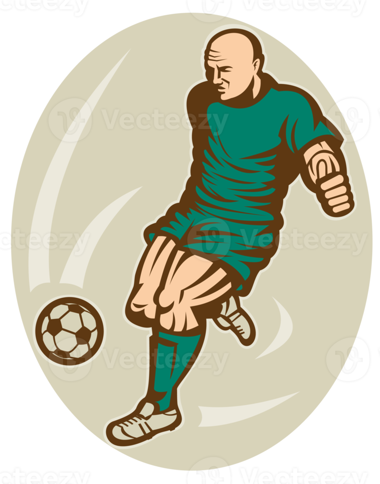 Soccer player running and kicking the ball png