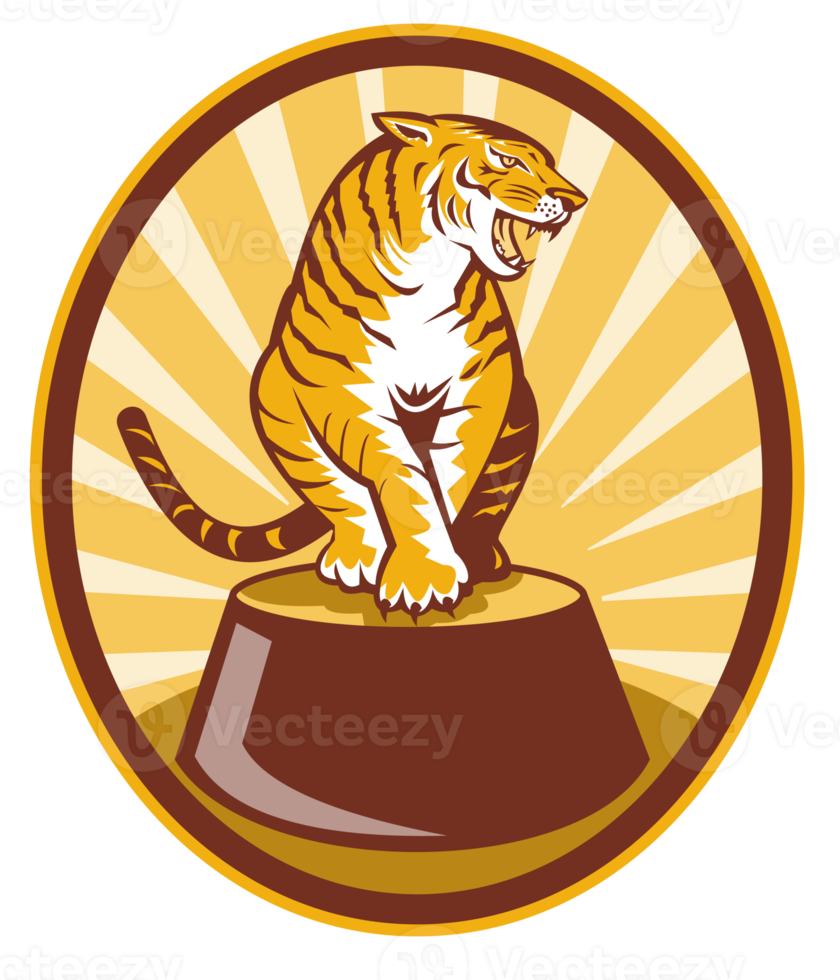 Angry tiger sitting on top of plinth png