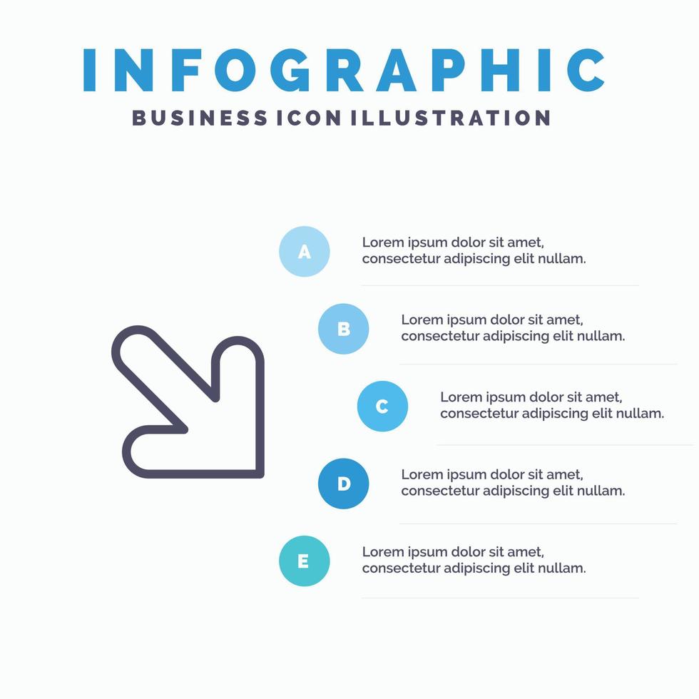 Arrow Down Right Line icon with 5 steps presentation infographics Background vector