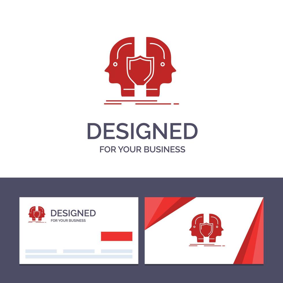 Creative Business Card and Logo template Man Face Dual Identity Shield Vector Illustration