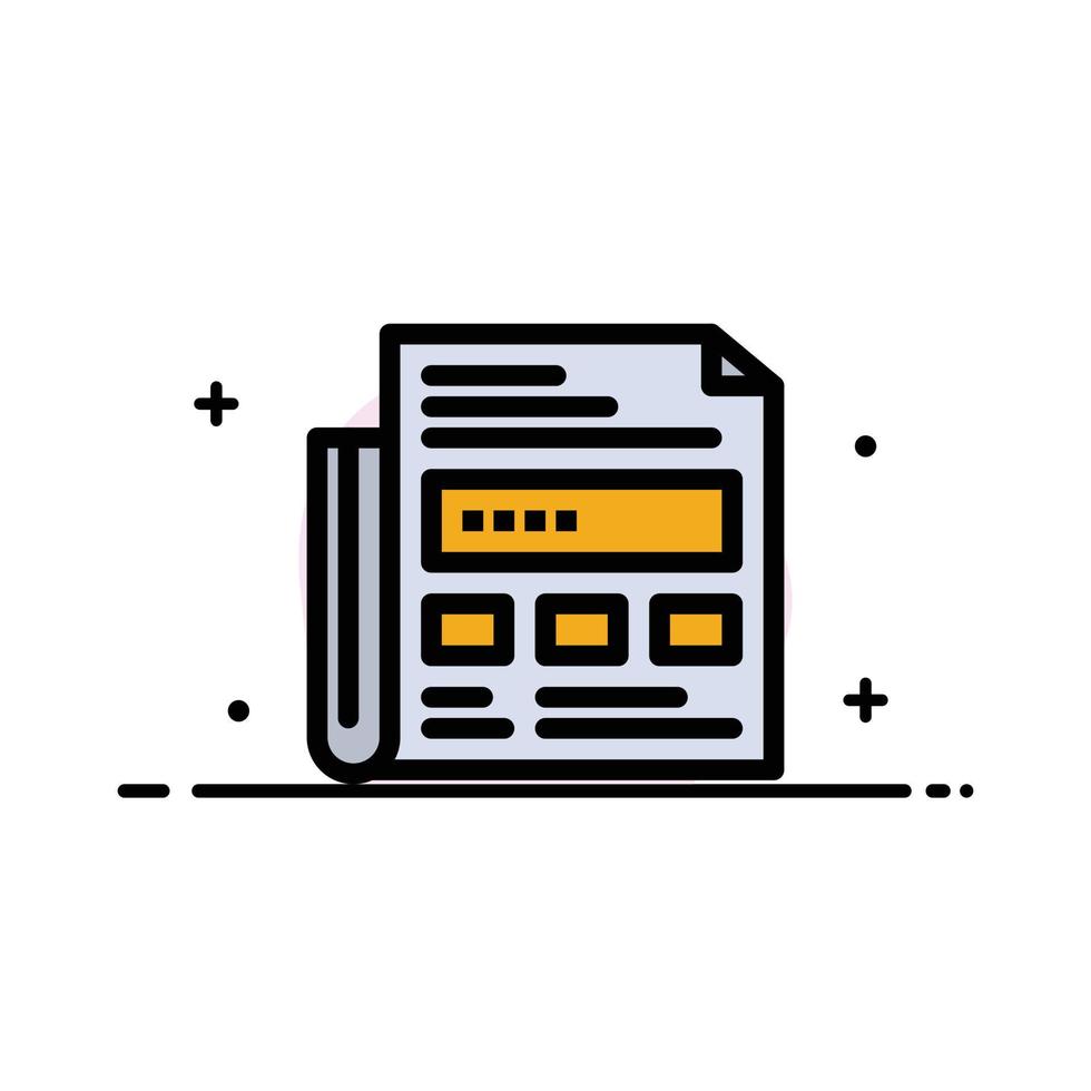 Newspaper Ad Paper Headline  Business Flat Line Filled Icon Vector Banner Template