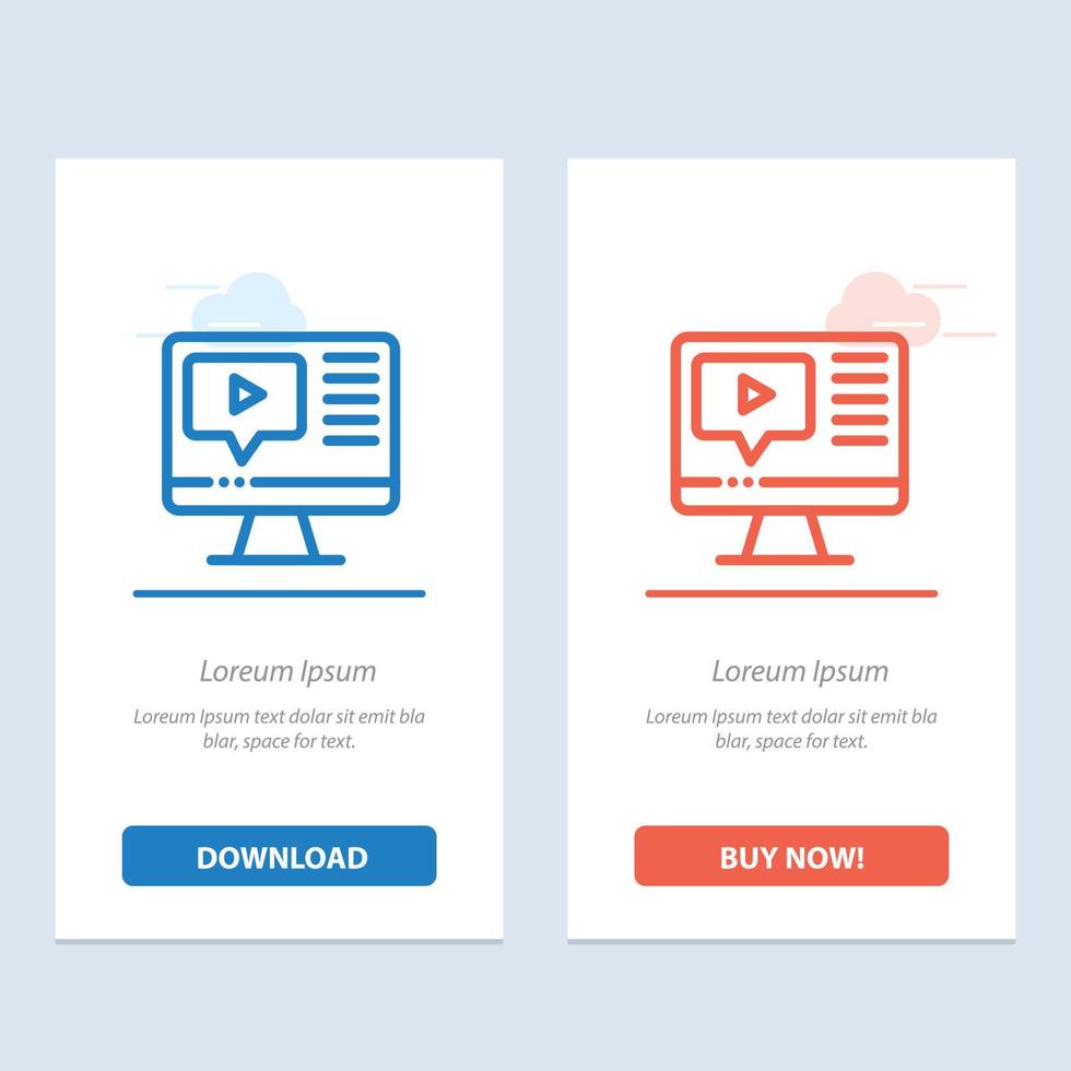 Computer Play Video Education  Blue and Red Download and Buy Now web Widget Card Template vector