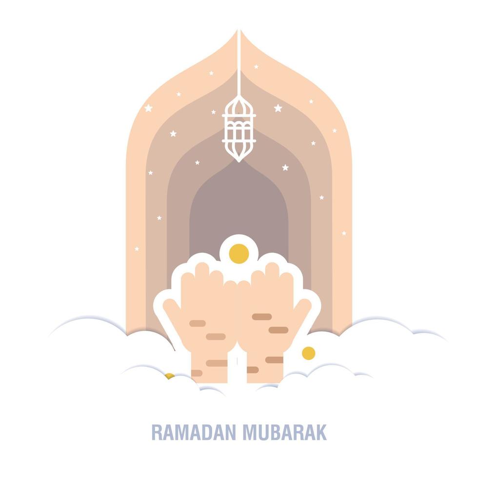 Ramadan Kareem islamic design crescent moon and mosque dome silhouette with arabic pattern and calli vector