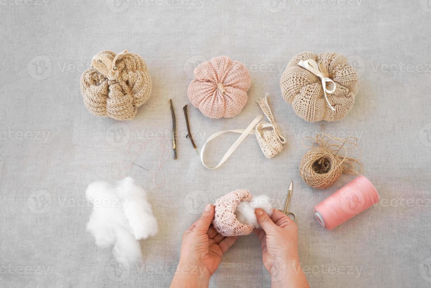2. Step-by-step instructions. Making interior pumpkins from textiles, knitted fabric, alterations from an old sweater, hobbies, diy. Crafts for Thanksgiving. photo