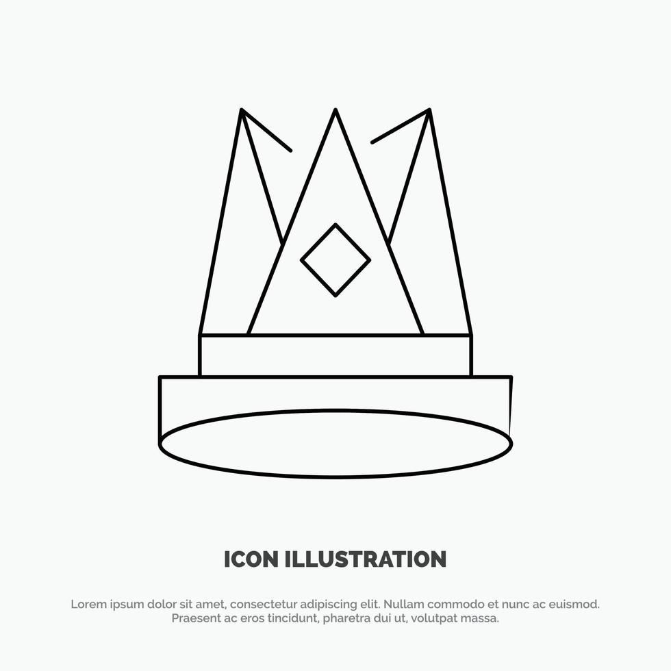 Crown King Empire First Position Achievement Vector Line Icon