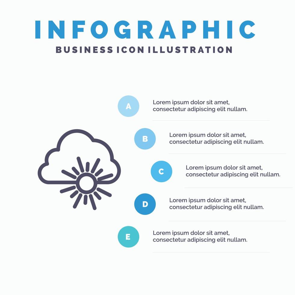 nube naturaleza primavera sol línea icono con 5 pasos presentación infografía fondo vector