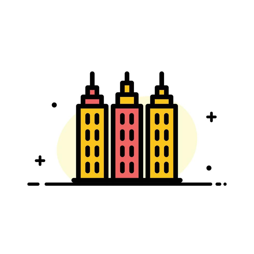 edificio construcción torre negocio línea plana icono lleno vector banner plantilla