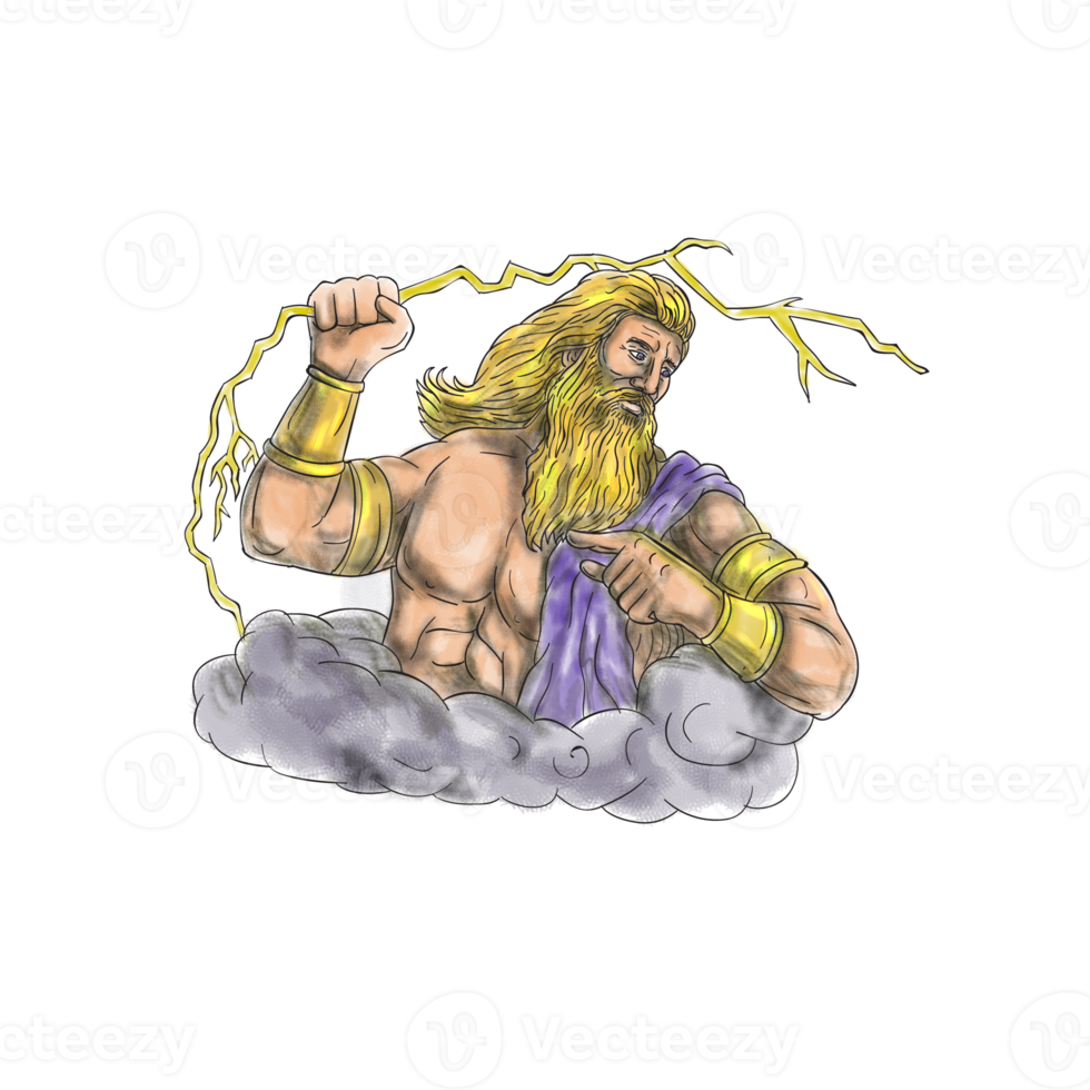 Zeus mit Blitz Tattoo png