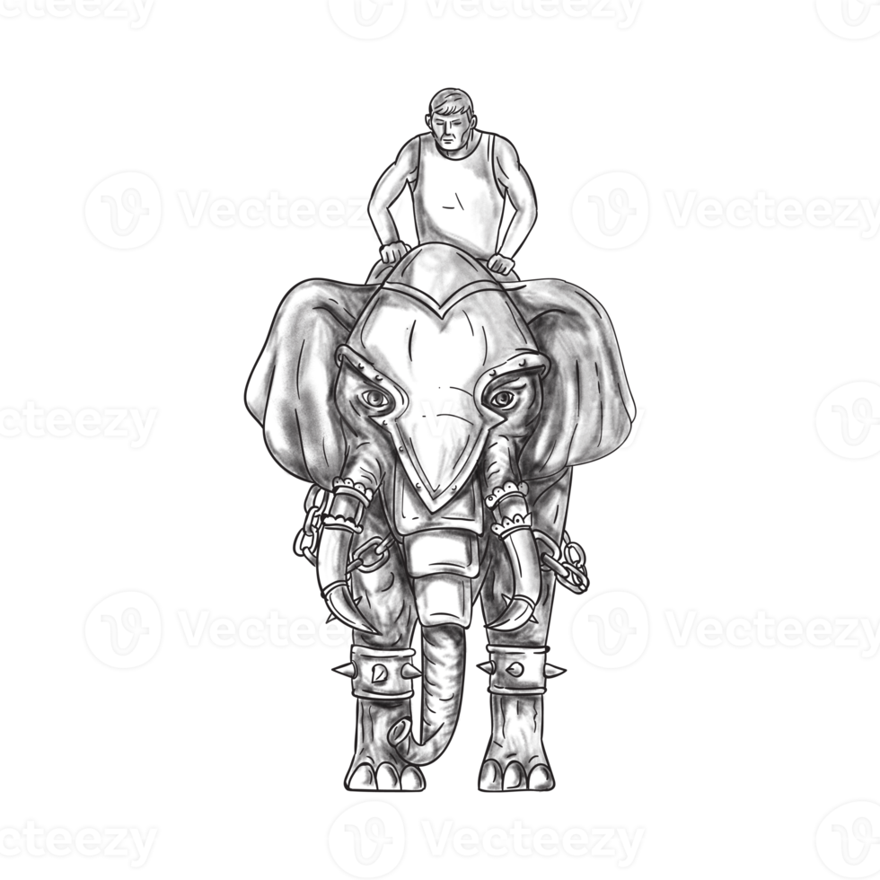 Kriegselefant-Mahut-Reiter-Tätowierung png